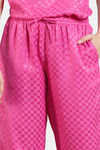 Zivame Checkered Sheen Woven Pyjama Set - Pink Yarrow — thumbnail 6
